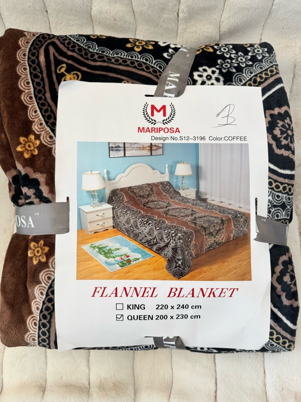 Mariposa Coffee & Black Paisley Flannel Blanket - Queen NWT
